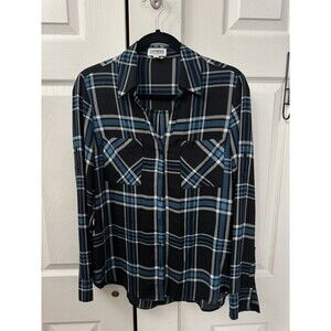 Express Women’s Plaid Black, Blue Striped Original Fit Portofino Shirt Medium